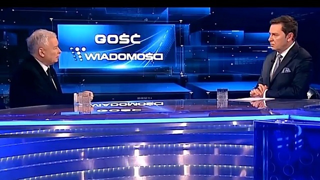 Jarosław Kaczyński w programie "Gość Wiadomości", fot. kadr z programu