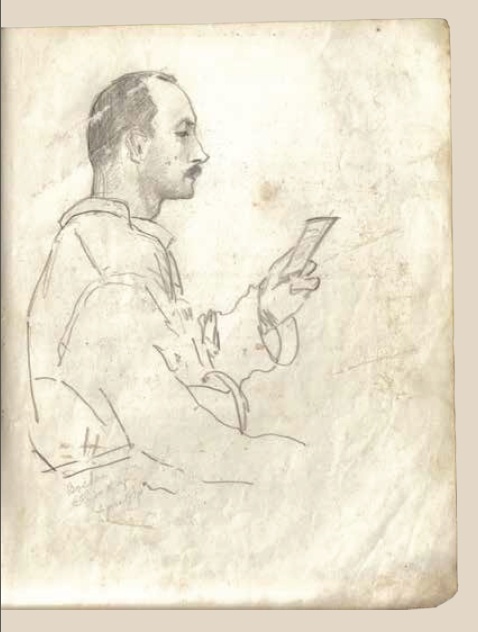 autoportret Feliksa Kowalskiego - z wojennego szkicownika tegoż, Kijów 1917. Archiwum rodzinne autora