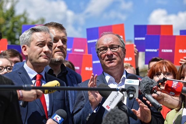 Od lewej: Robert Biedroń, Adrian Zandberg, Włodzimierz Czarzasty - liderzy Lewicy. Fot. PAP