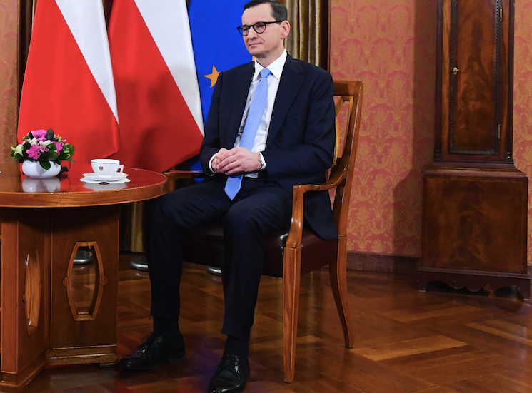 Premier RP Mateusz Morawiecki (P) podczas spotkania w KPRM w Warszawie fot. PAP/Piotr Nowak