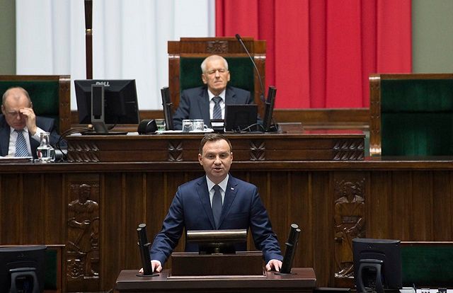 Inauguracyjne posiedzenie Sejmu VIII kadencji. Prezydent Andrzej Duda i Marszałek Kornel Morawiecki
