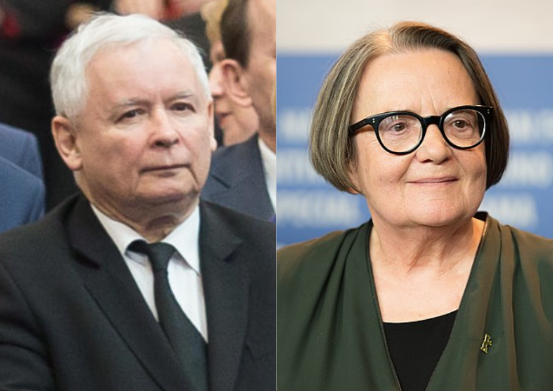 na zdjęciu od lewej: Jarosław Kaczyński. z prawej: Agnieszka Holland. fot. fot. Paweł Kula, Sejm RP, CC BY 2.0/Martin Kraft, CC BY-SA 3.0