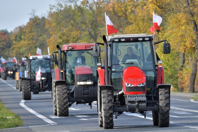 Protest rolników w miejscowości Trzebucza (gm. Grębków). czestnicy protestu planują przejazd ciągnikami do DK nr 2, a następnie w kierunku Siedlec. Fot. PAP/Przemysław Piątkowski