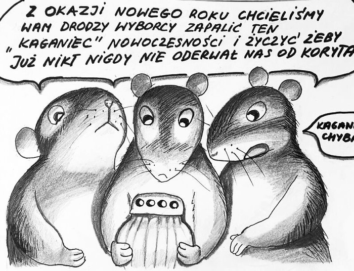 Noworoczne życzenia od "puczolemingów" prosto z zimnej sali (rysunek)
